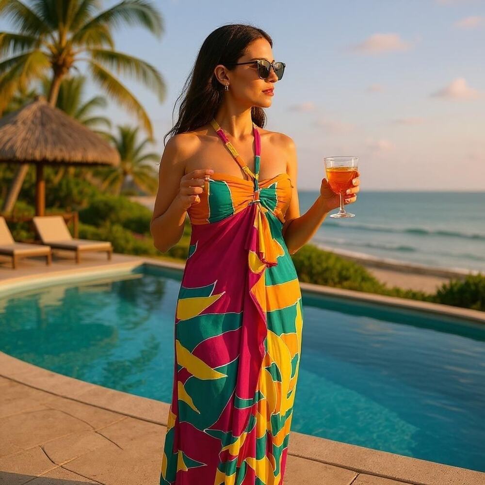 Tahitian Tiki Vacaycore Colorful Maxi DRESS LUAU Coco Girl S/M